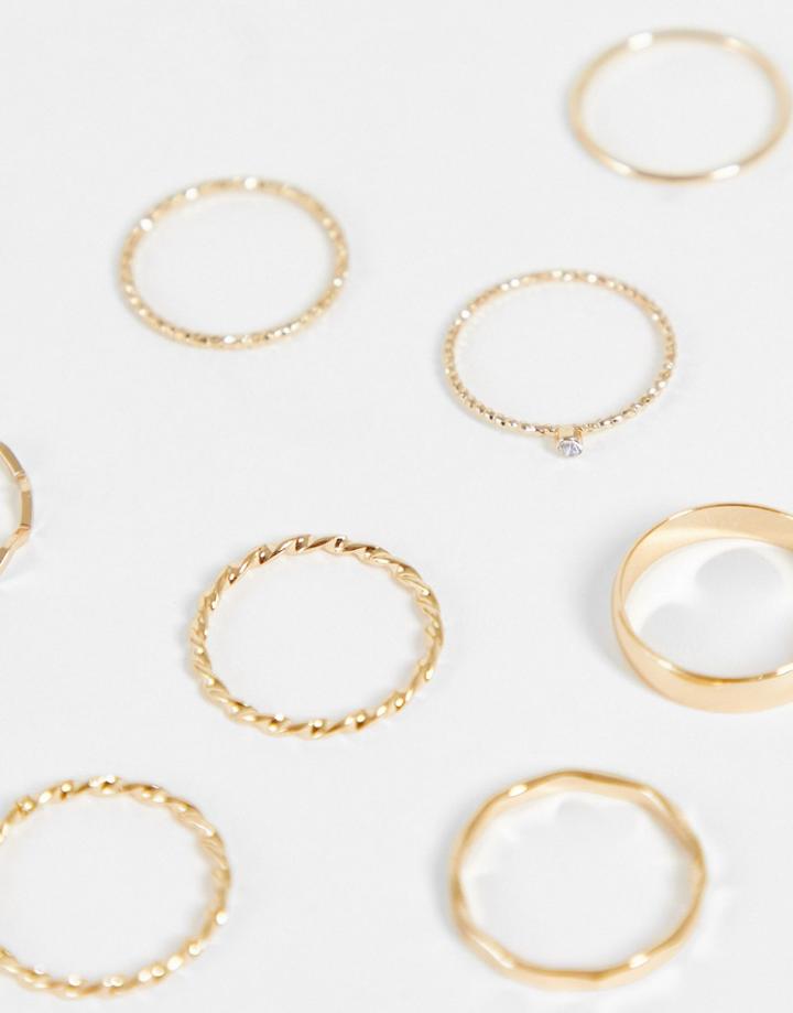 Monki 9-pack Stacking Rings In Gold