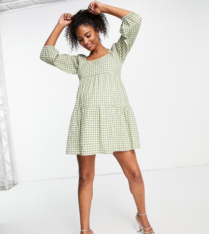 In The Style Maternity X Brooke Vincent Volume Sleeve Wrap Top In Green Check Print