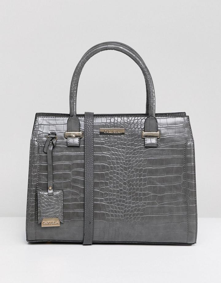 Carvela Holly Croc Zip Tote Bag - Gray
