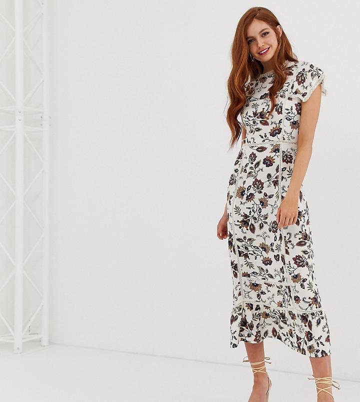 Stradivarius Floral Midi Dress On White Base - Multi