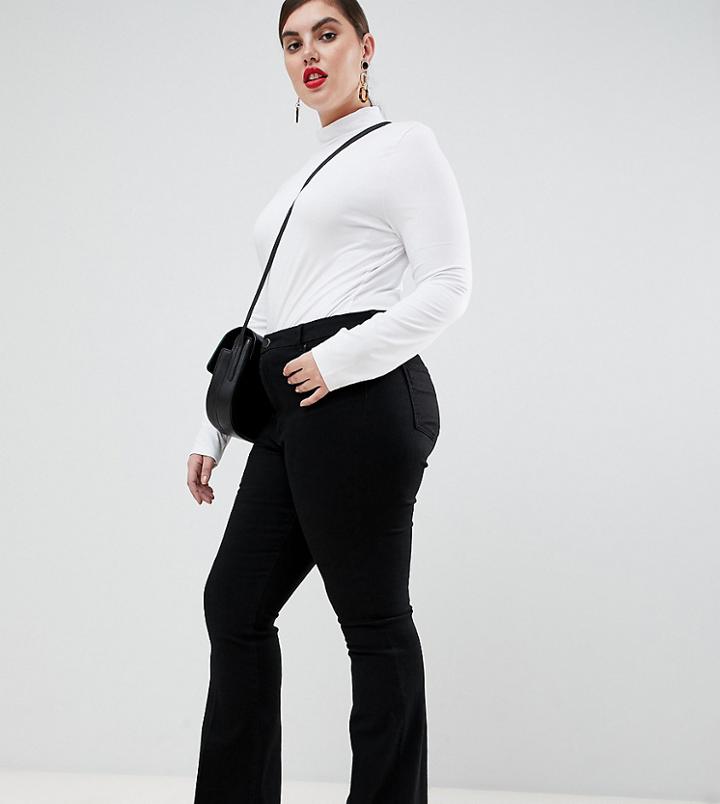 Asos Design Curve Bell Flare Jeans In Clean Black With Pressed Crease