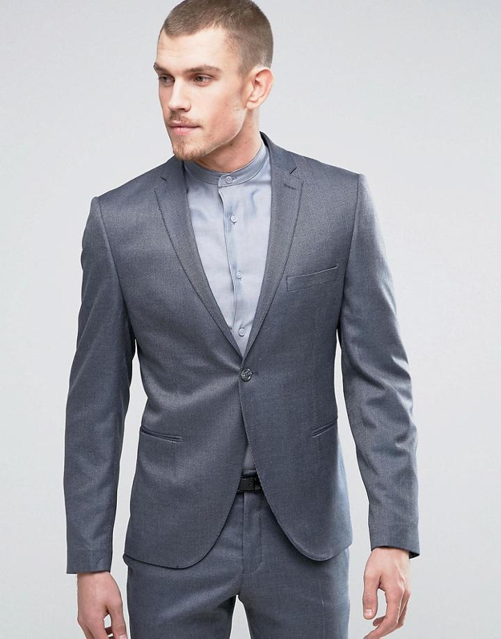 Selected Homme Slim Suit Jacket In Birdseye - Blue