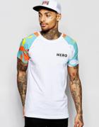 Hero's Heroine Raglan T-shirt With Floral Sleeves - White