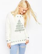 Asos Embroidered Holidays Tree Sweater - Cream