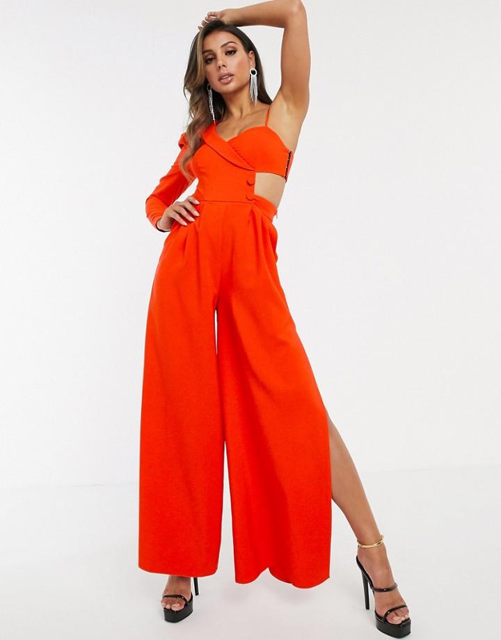 Asos Design Tux Cutout Side Jumpsuit With Wide Leg - Red