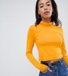Asos Design Tall Turtleneck Crop Top With Long Sleeve In Mustard - Yellow