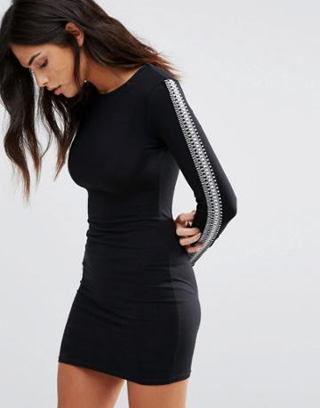 Baziic Long Sleeve Bodycon Dress - Black