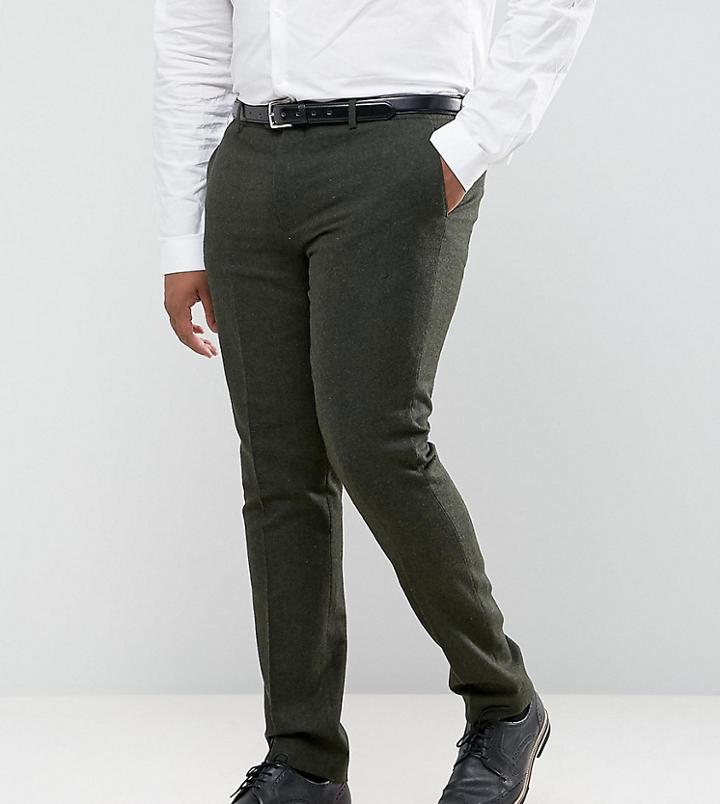 Gianni Feraud Plus Slim Fit Green Donnegal Wool Blend Suit Pants - Green