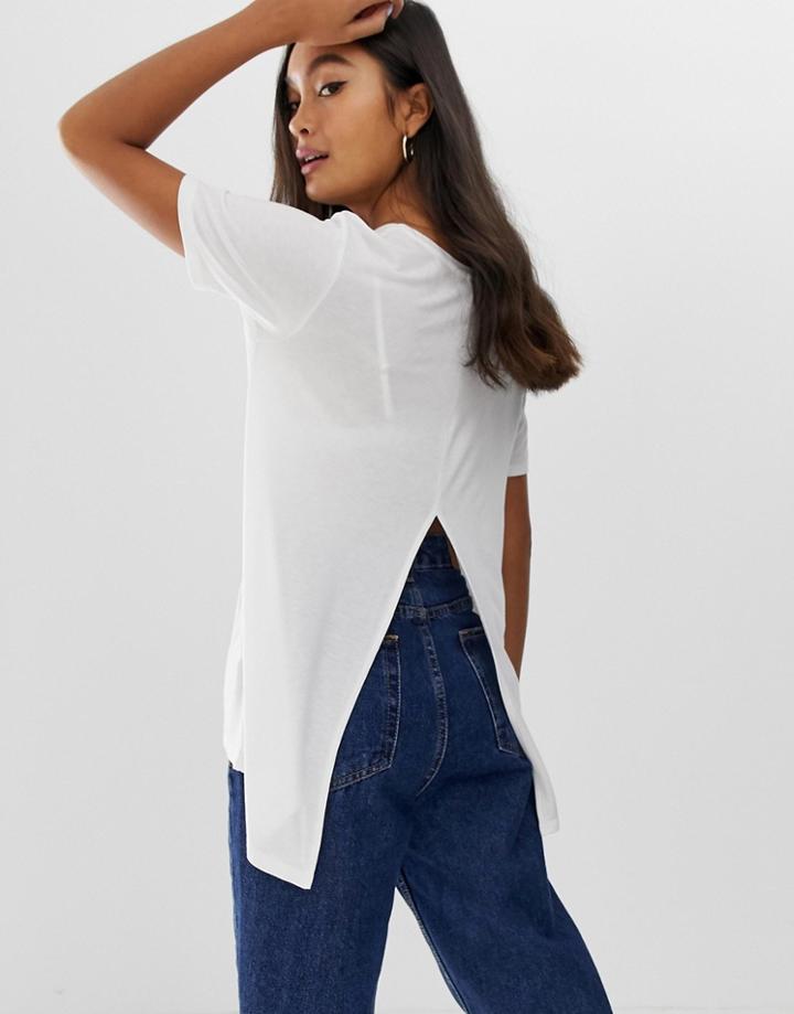 Asos Design T-shirt With Drapey Split Back In White