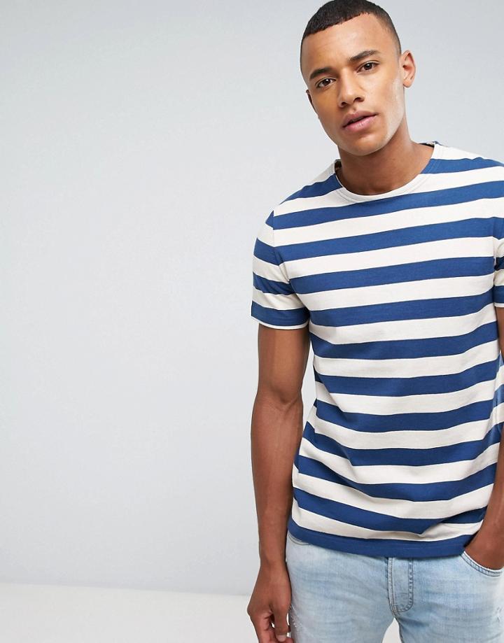 Celio Heavyweight Boxy Fit T-shirt In Stripe - Beige