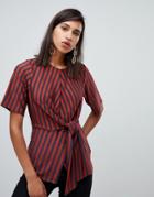 River Island Knot Front Top In Multi Stripe-brown
