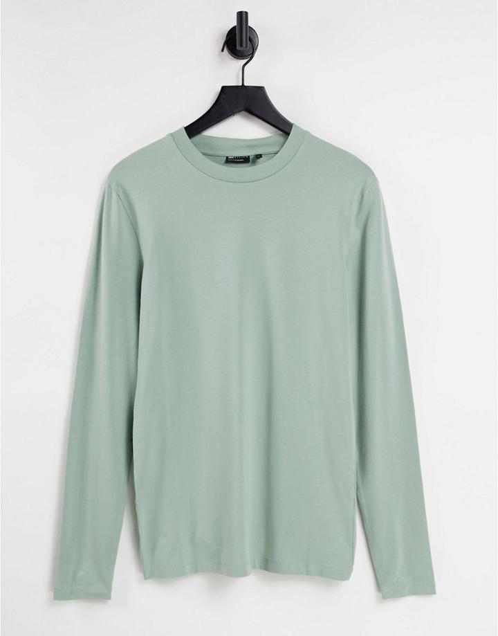 Asos Design Muscle Fit Long Sleeve T-shirt With Crew Neck In Light Green