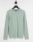 Asos Design Muscle Fit Long Sleeve T-shirt With Crew Neck In Light Green