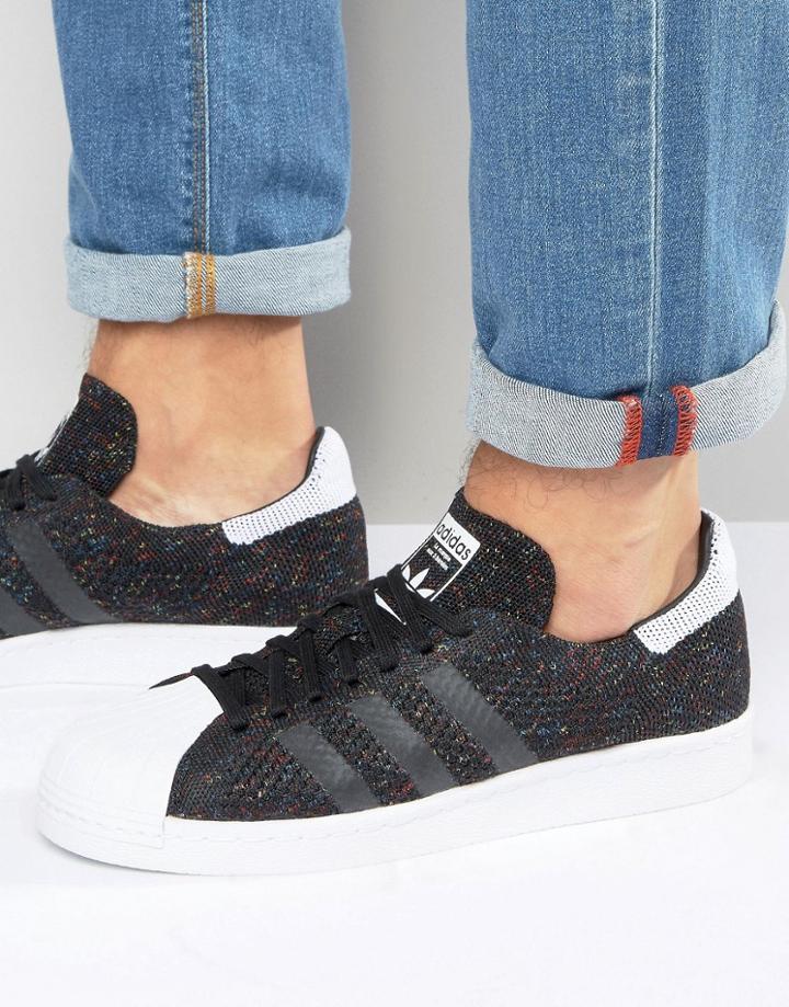 Adidas Orignals Superstar 80's Primeknit Trainers In Black S75844 - Black