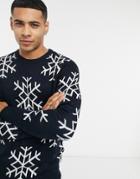 Threadbare Christmas Snowflake Sweater In Navy