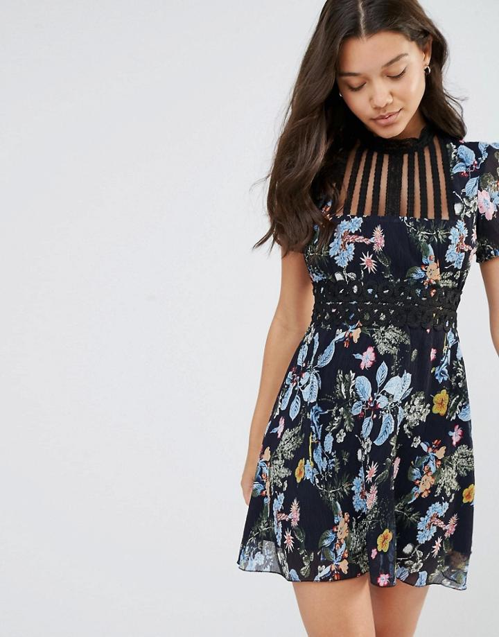 Foxiedox Juniper Floral High Neck Mini Dress - Multi