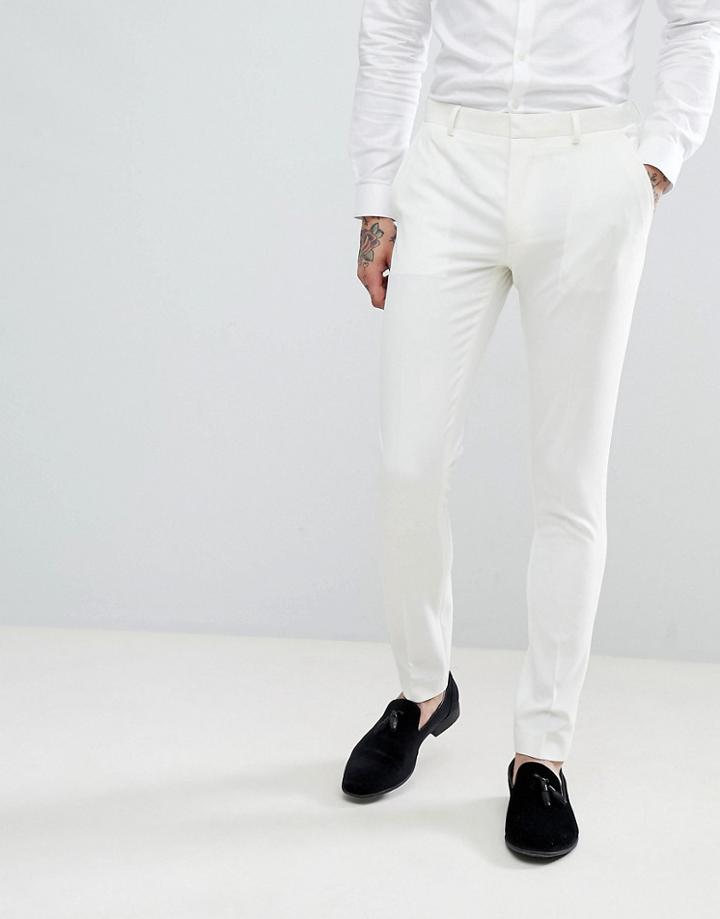 Asos Design Wedding Super Skinny Tuxedo Pants In Cream - Cream