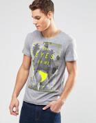 Esprit Crew Neck T-shirt With Print - Medium Gray