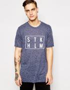 Asos Longline T-shirt With Embroidery And Typographic Print - Navy