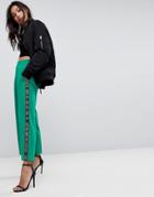 Asos Premium Scuba Wide Leg Joggers With Printed Side Tape - Green