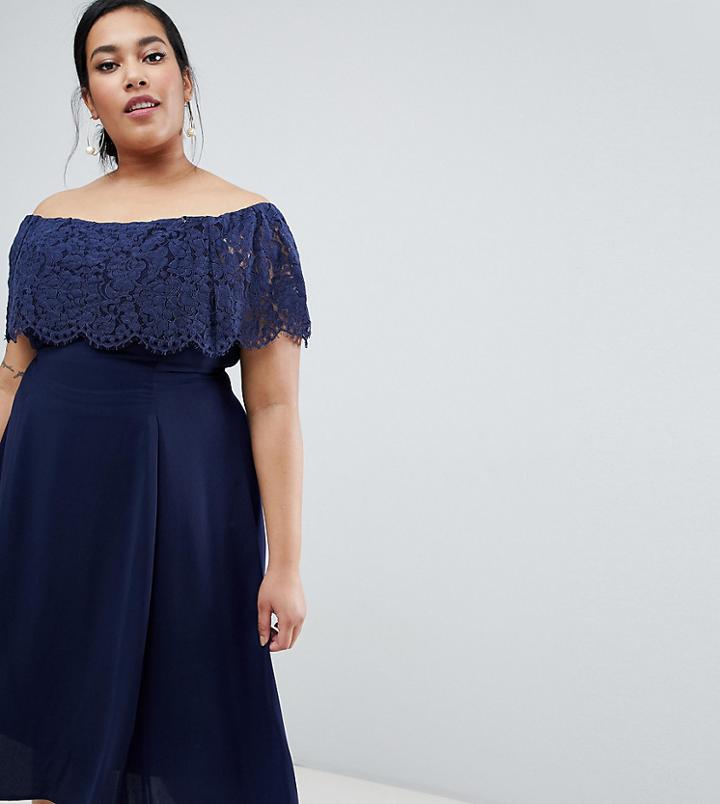 Coast Plus Olive Lace Off Shoulder Midi Dress - Navy