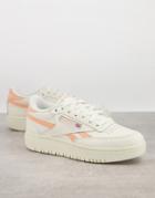 Reebok Club C Double Sneakers In Off White With Orange Details