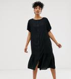 Monki Midi Dress With Button Detail In Black