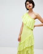 Asos Design Ruffle Midaxi Dress In Sequin - Green
