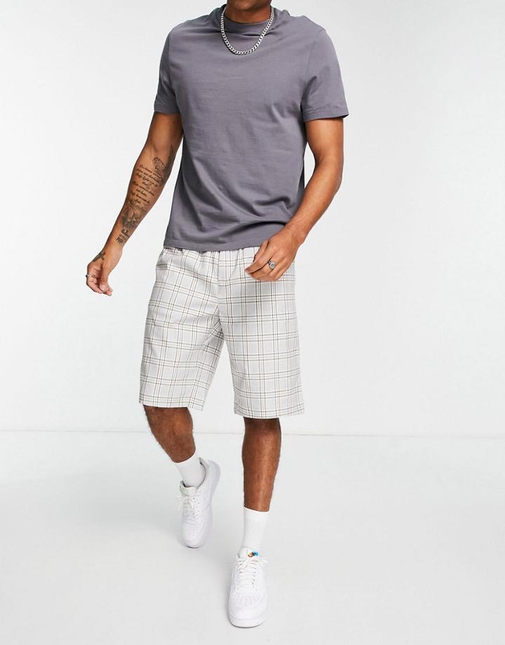 Topman Longline Check Shorts In Gray And Brown-grey
