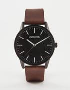 Unknown Classic Leather Watch With Black Dial - Brown