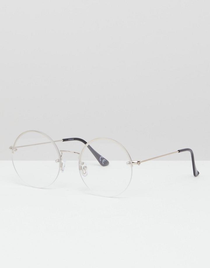 Asos Design Round Glasses In Silver With Laid On Clear Lens - Silver