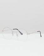 Asos Design Round Glasses In Silver With Laid On Clear Lens - Silver