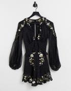Asos Design Dot Print Mini Dress With Collar And Embroidery Detail-multi