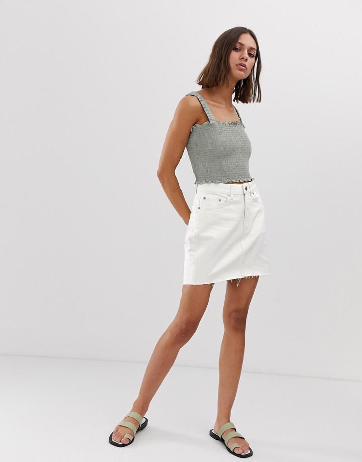 Weekday Mini Denim Skirt With Raw Hem In White - White
