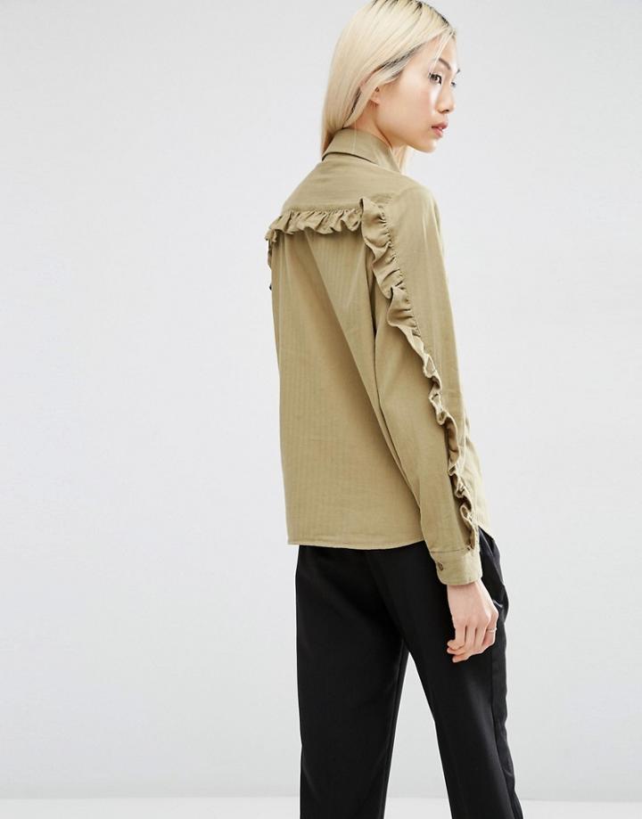 Asos Casual Shirt With Ruffle Sleeve - Green