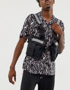 Asos Design Chest Harness Bag In Black With Reflective Print - Black