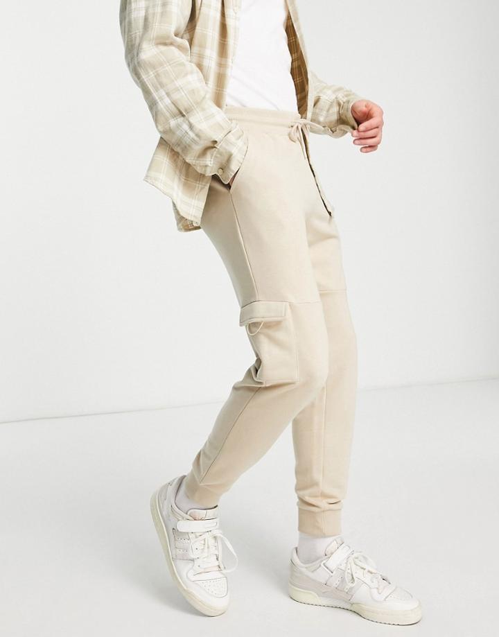Asos Design Tapered Cargo Sweatpants In Beige-neutral