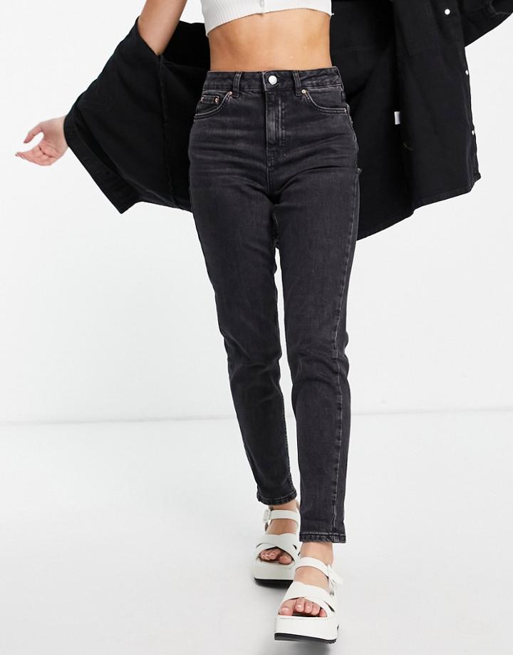 Topshop Premium Mom Organic Cotton Blend Jeans In Washed Black