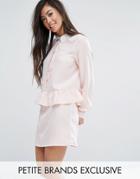 Fashion Union Petite Long Sleeve Frill Detail Dress With Collar Detail - Pink
