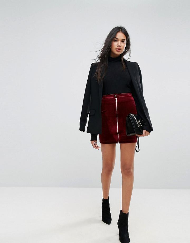 Ivyrevel Velvet Mini Skirt With Zip Front - Red