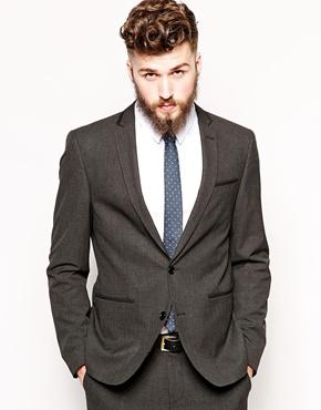 Asos Skinny Fit Suit Jacket With Tipping - Charcoal