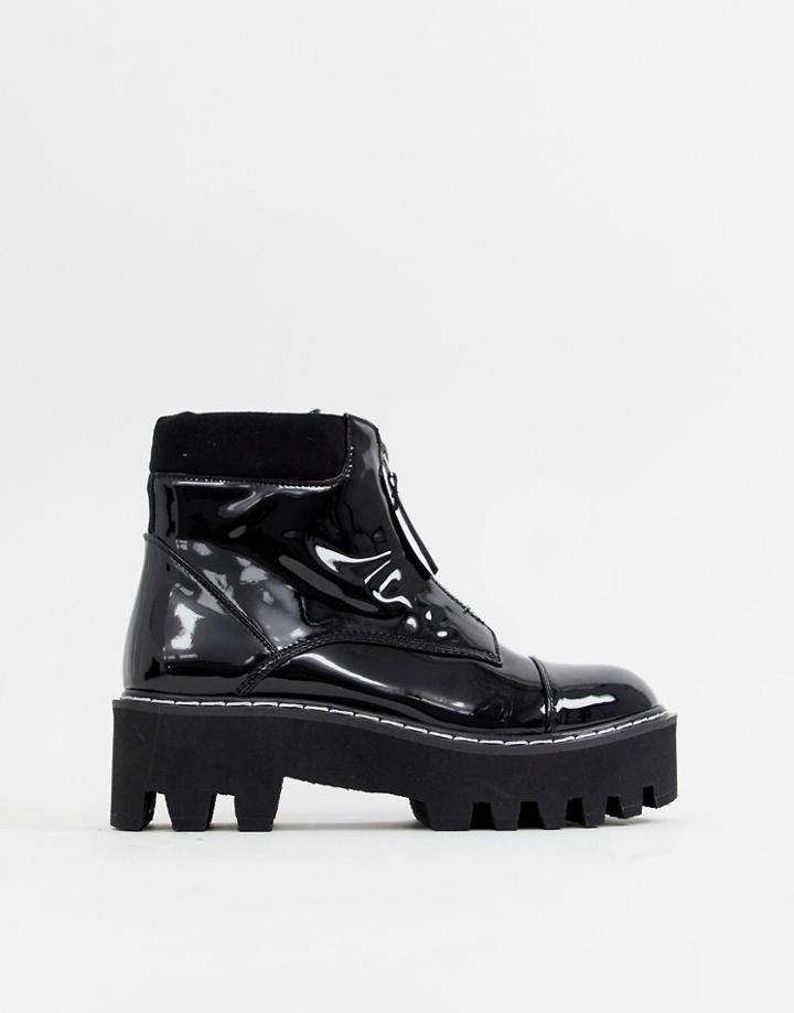 Lamoda Black Patent Chunky Boots