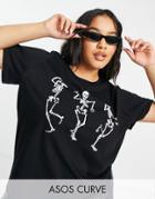 Asos Design Curve Halloween T-shirt With Dancing Skeletons In Black