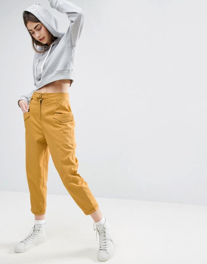 Asos High Waisted Peg Pants With Buckle Front - Multi