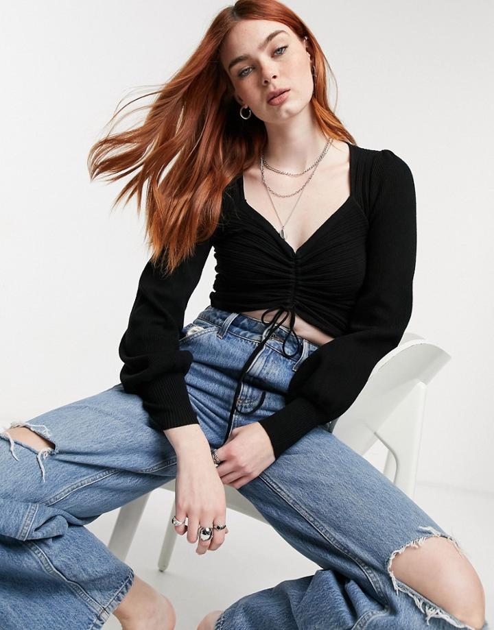 Asos Design Sweater With Ruched Front In Black