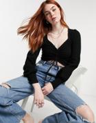 Asos Design Sweater With Ruched Front In Black