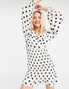Outrageous Fortune Polka Dot Mini Dress With Balloon Sleeves-multi