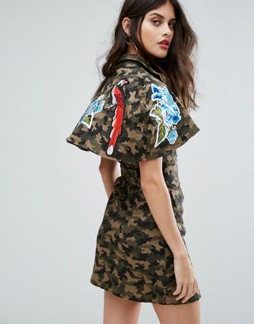 Non-blonde Embroidered Camo Dress - Multi
