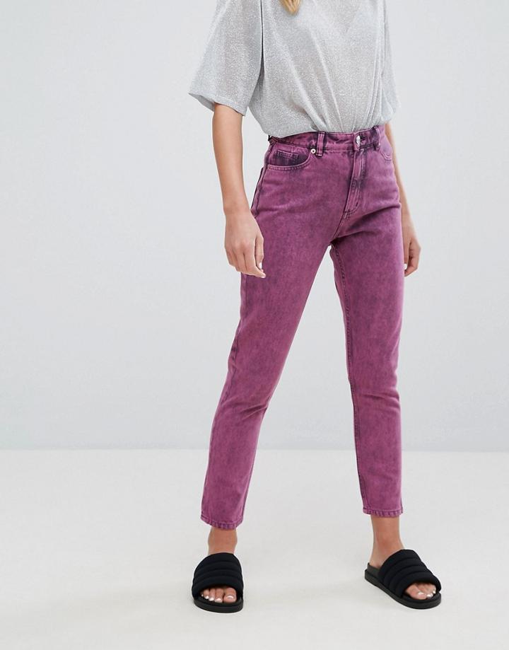Monki Acid Wash Kimomo Mom Jeans - Pink