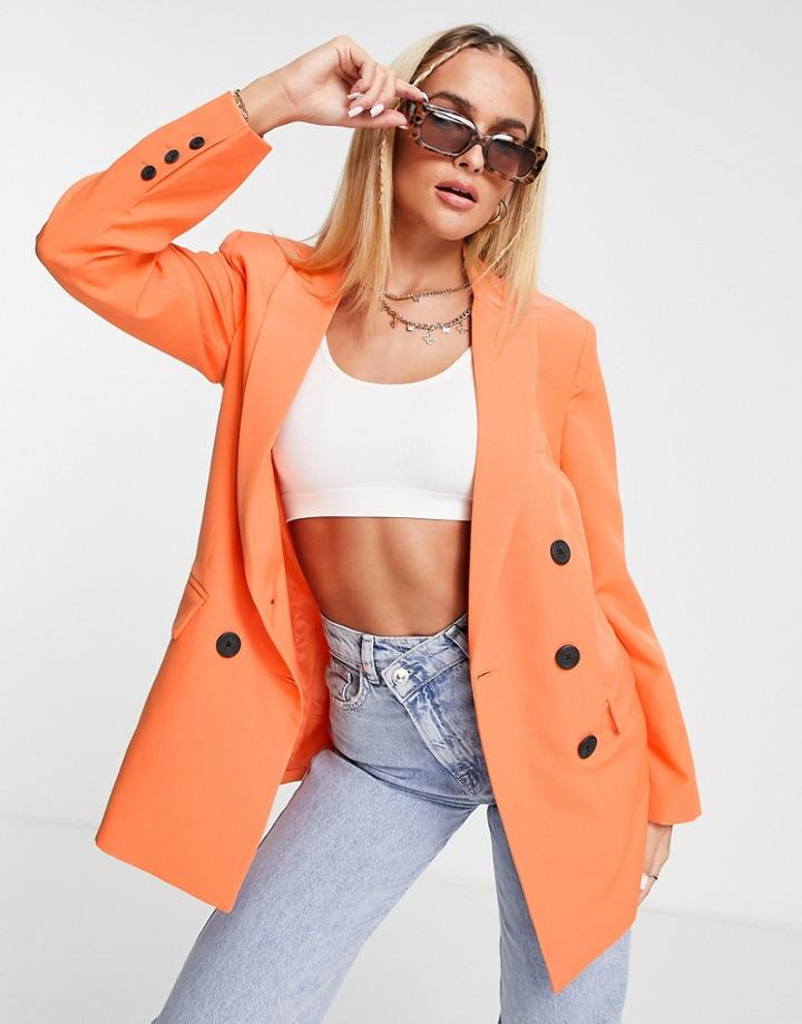 Stradivarius Double Breasted Blazer In Orange